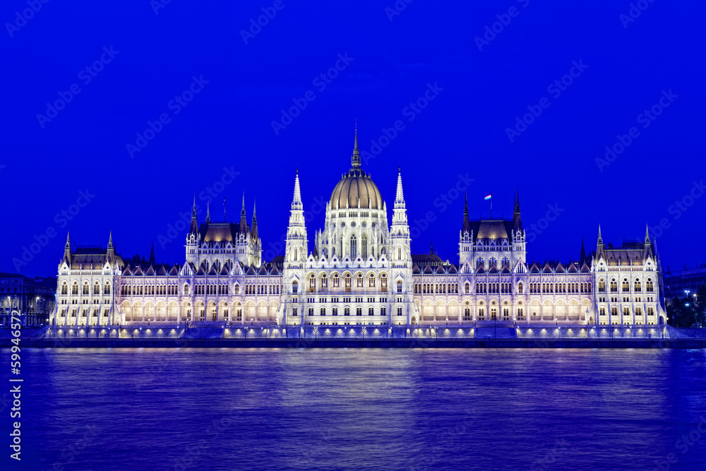  Hungarian parliament with night illumination. Budapest. Hungary