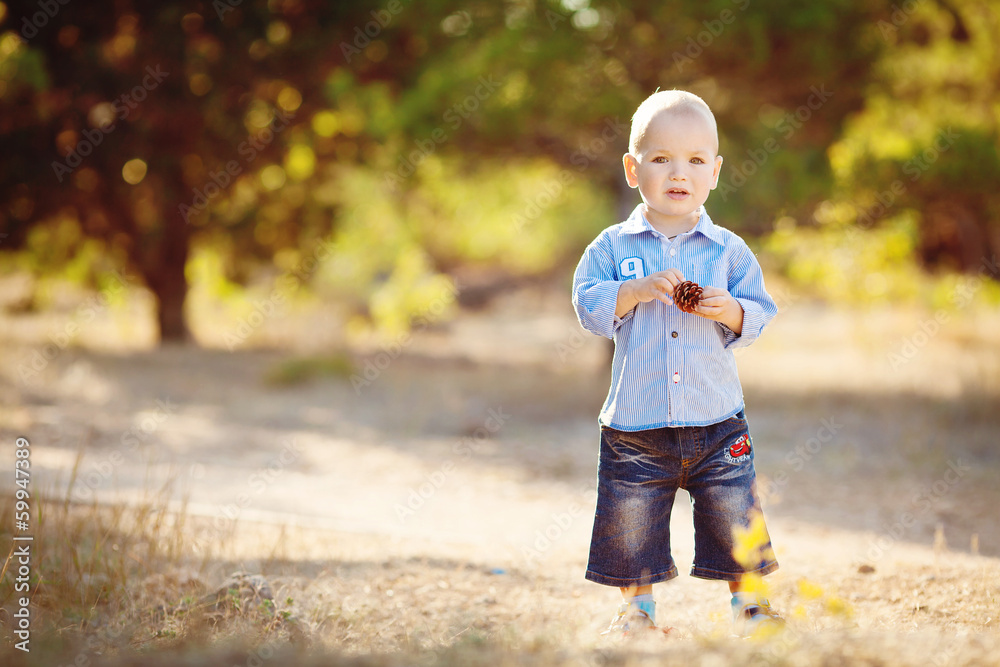 portrait of a little boy walking in summer park portrait of a little boy walking in summer park