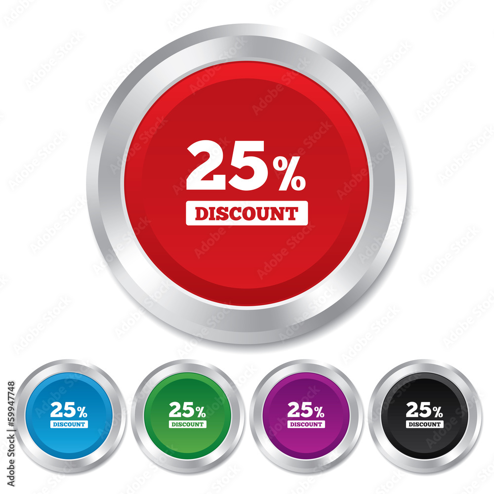 25 percent discount sign icon. Sale symbol. 25 percent discount sign icon. Sale symbol.
