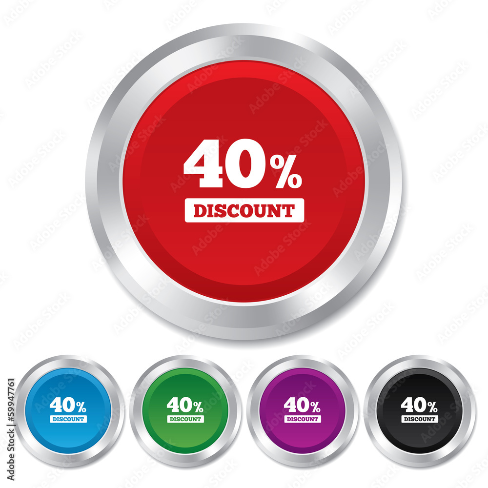 40 percent discount sign icon. Sale symbol. 40 percent discount sign icon. Sale symbol.
