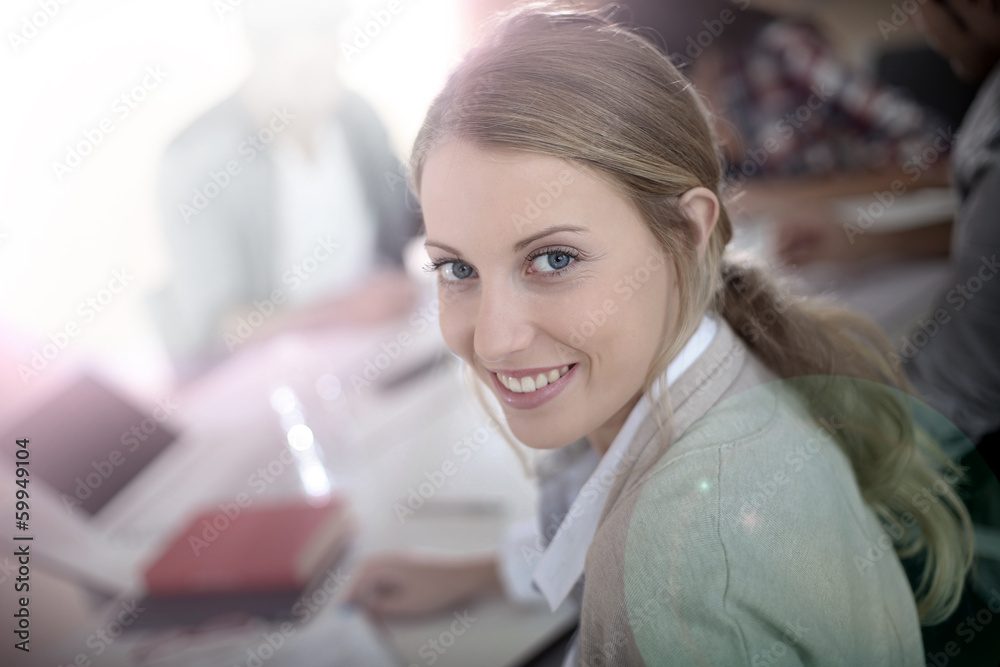 Portrait of beautiful girl in training class