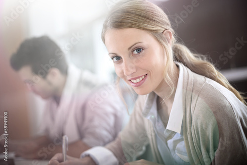 Student girl studying in business school