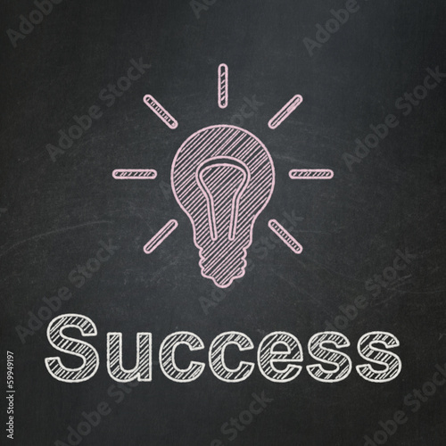 Finance concept: Light Bulb and Success on chalkboard background