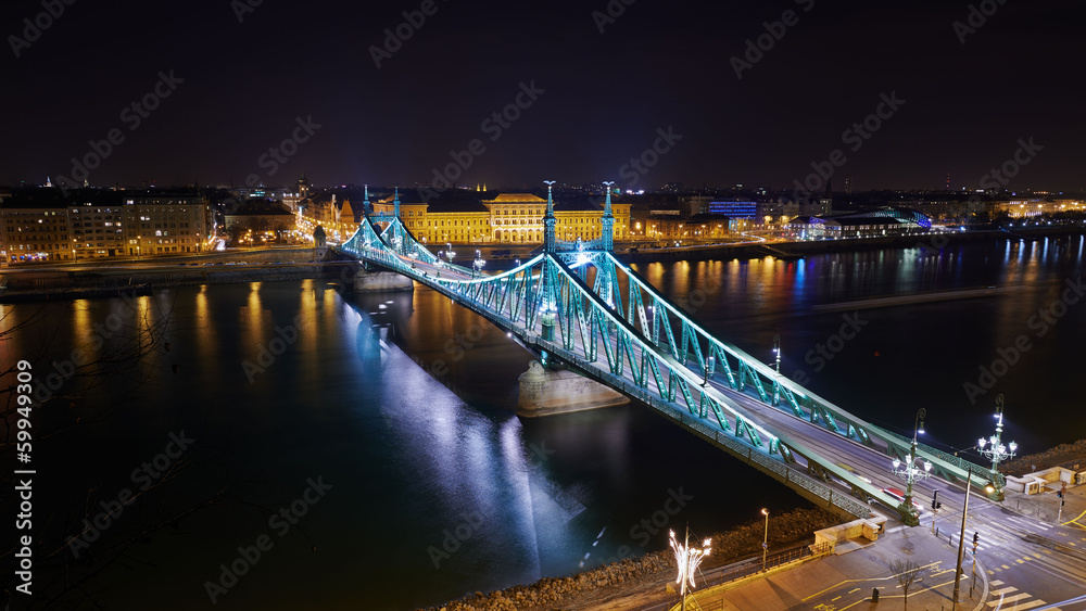Liberty bridge in Budapest, long exposure by night