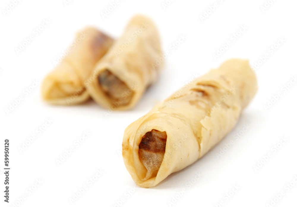 Spring rolls or popiah over white background Spring rolls or popiah over white background