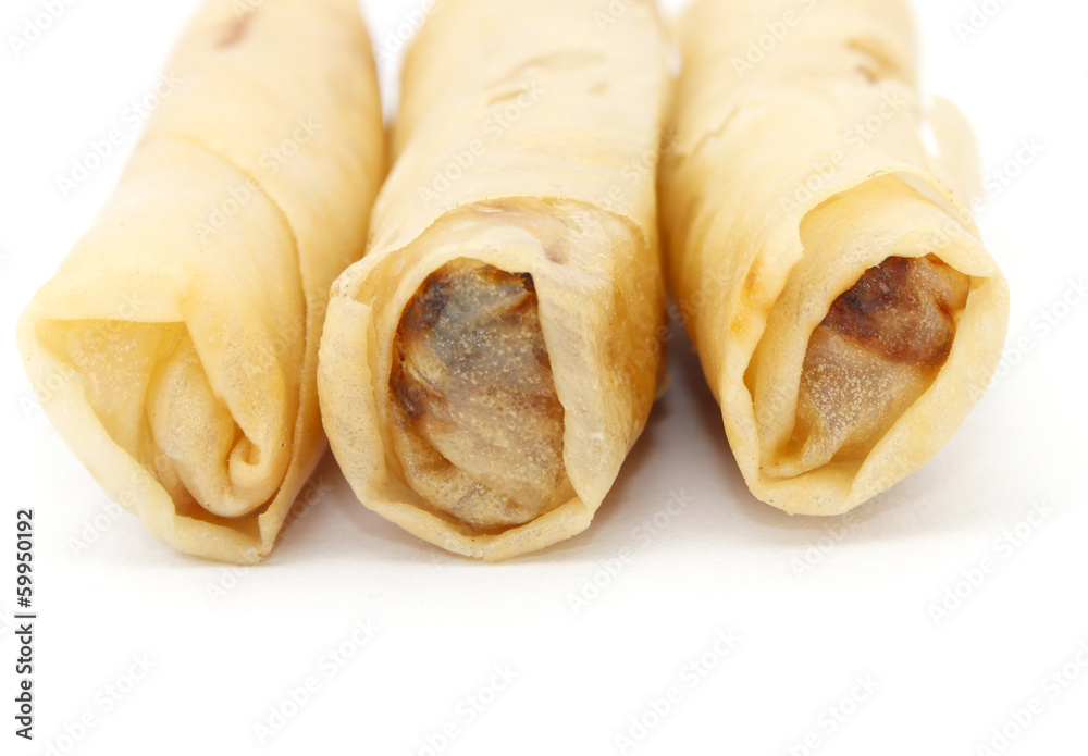 Spring rolls or popiah over white background