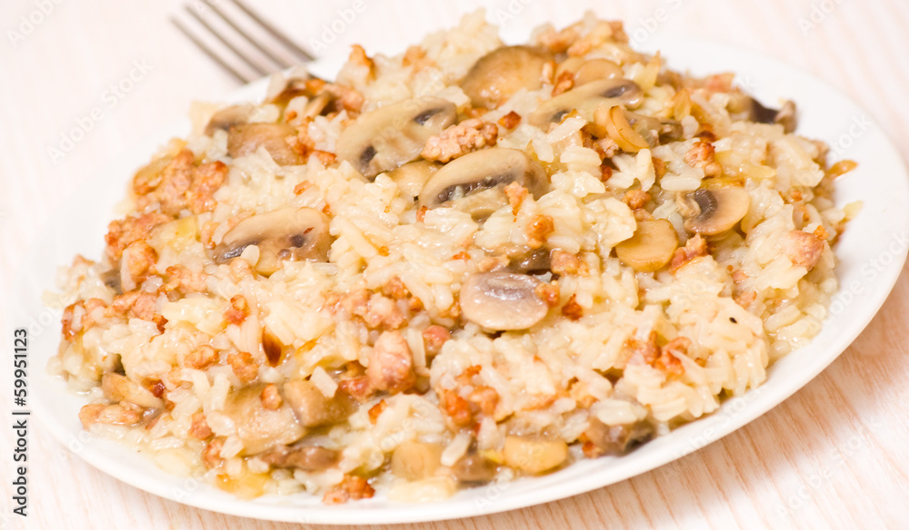 rice with minced meat and mushrooms