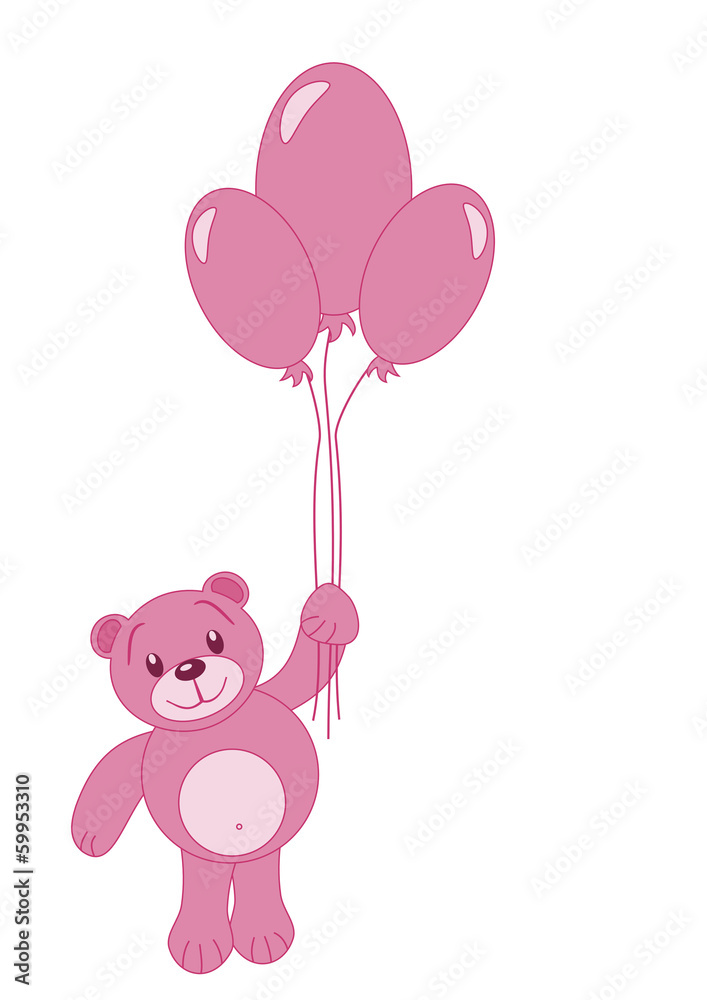 Illustration of cute Teddy Bear with balloons.