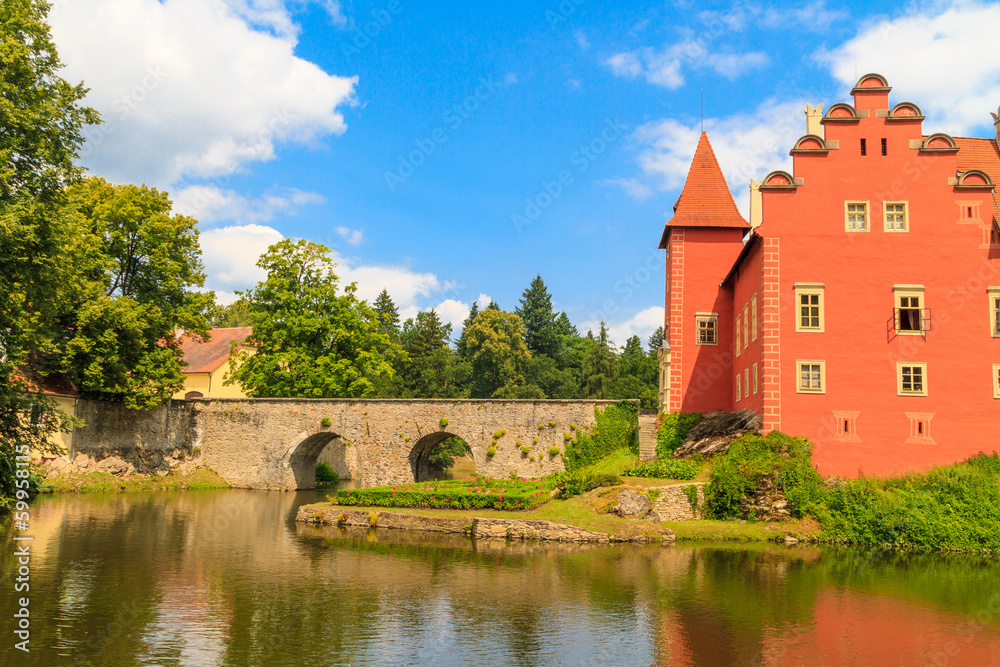 Naklejka premium Red water chateau Cervena Lhota in Southern Bohemia, Czech Repub