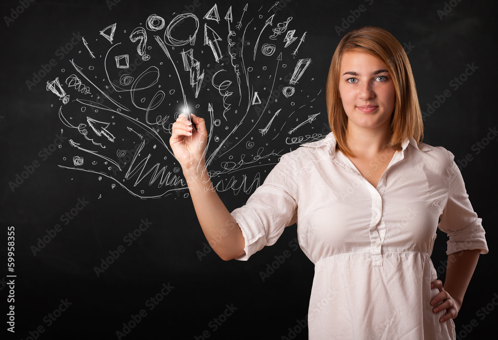 Young girl drawing and skteching abstract lines Young girl drawing and skteching abstract lines