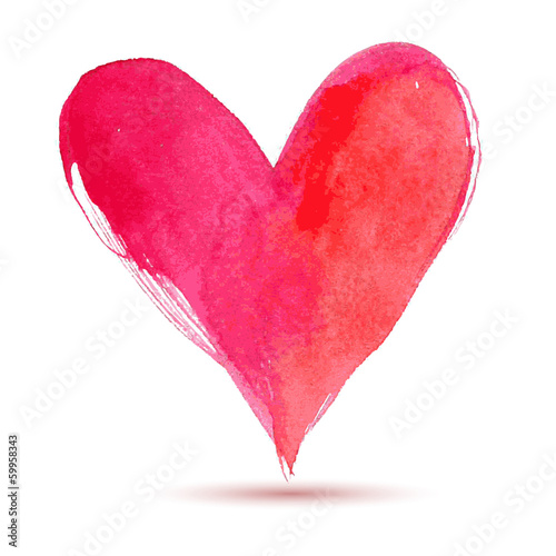 Watercolor red painted heart, vector element for your design