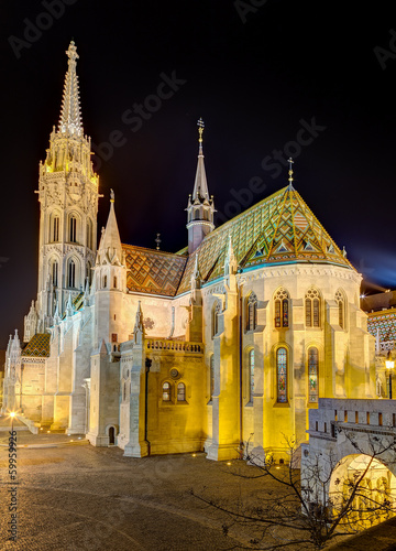 Matthias Church at night, Budapest, Hungary