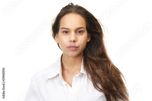 Horizontal close up portrait of a young woman