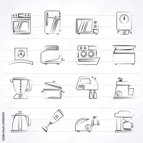 kitchen appliances  and equipment icons - vector icon set