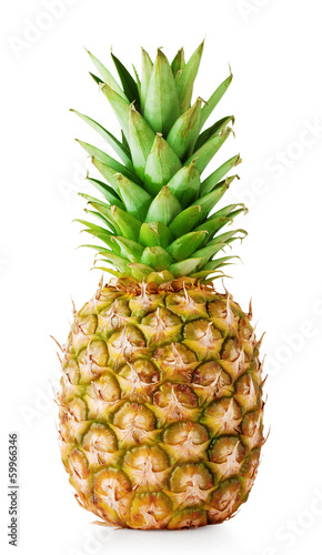 Ripe pineapple with green leaves