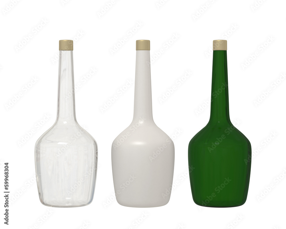 Set of 3 bottle glass isolated on white background with clipping Set of 3 bottle glass isolated on white background with clipping