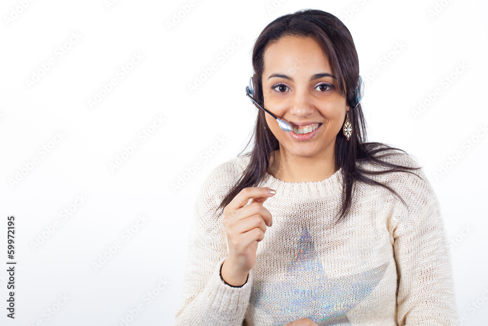Customer Representative girl with headset Customer Representative girl with headset