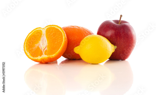 Healthy tropical fresh fruits on white background