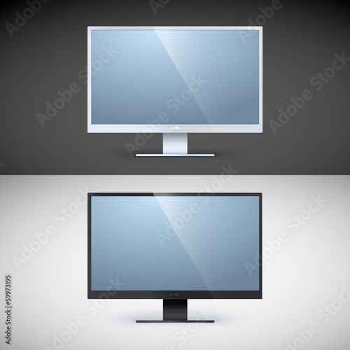 Vector computer displays on black and white backgrounds