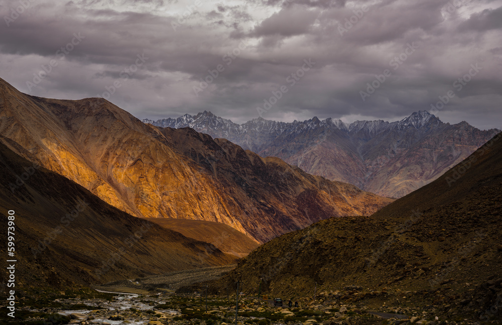 Incredible scenic view of high mountain path in Ladakh range, Le