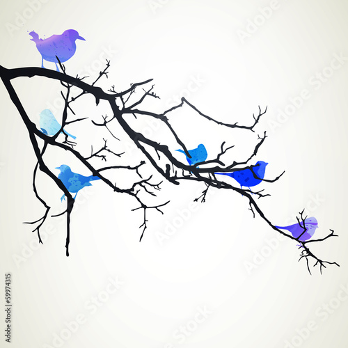 Vector Illustration of a Branch with Birds