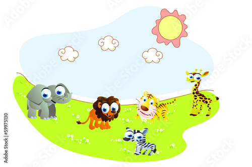 safari animals with landscape background
