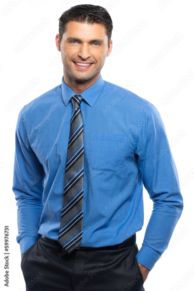 Handsome young man in blue shirt and tie Handsome young man in blue shirt and tie