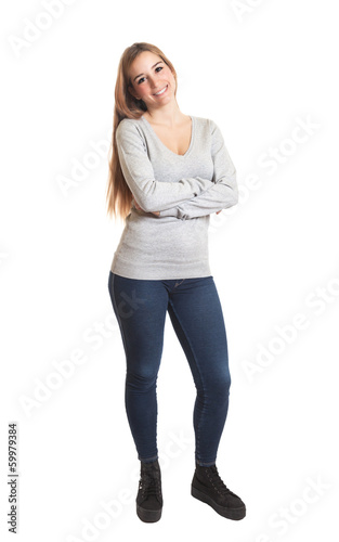 Stehende Frau mit guter Laune - ganzer Körper photo