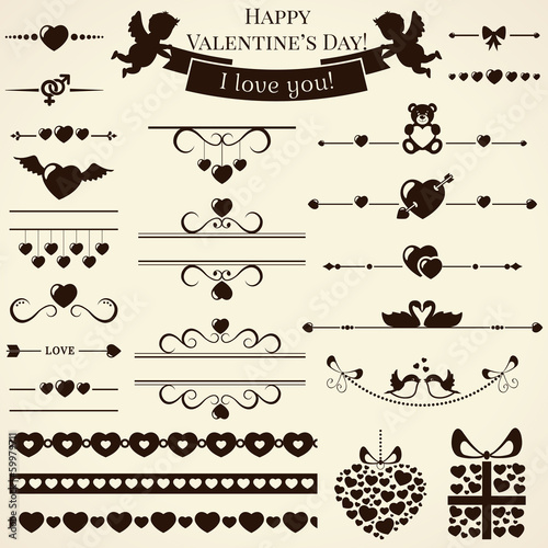 Collection of love design elements. Vector illustration.