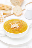 Cream soup of yellow lentils with vegetables