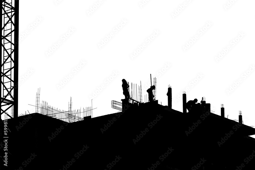silhouette labor working in construction site