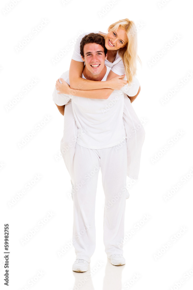 young couple piggyback