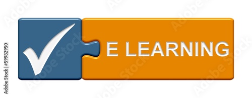 Puzzle-Button blau orange: eLearning photo