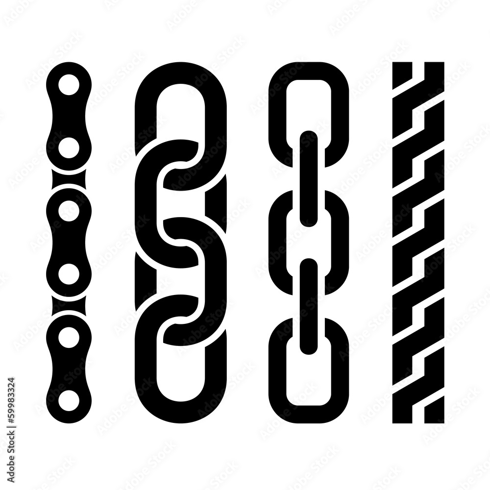 Metal chain parts icons set on white background. Metal chain parts icons set on white background.