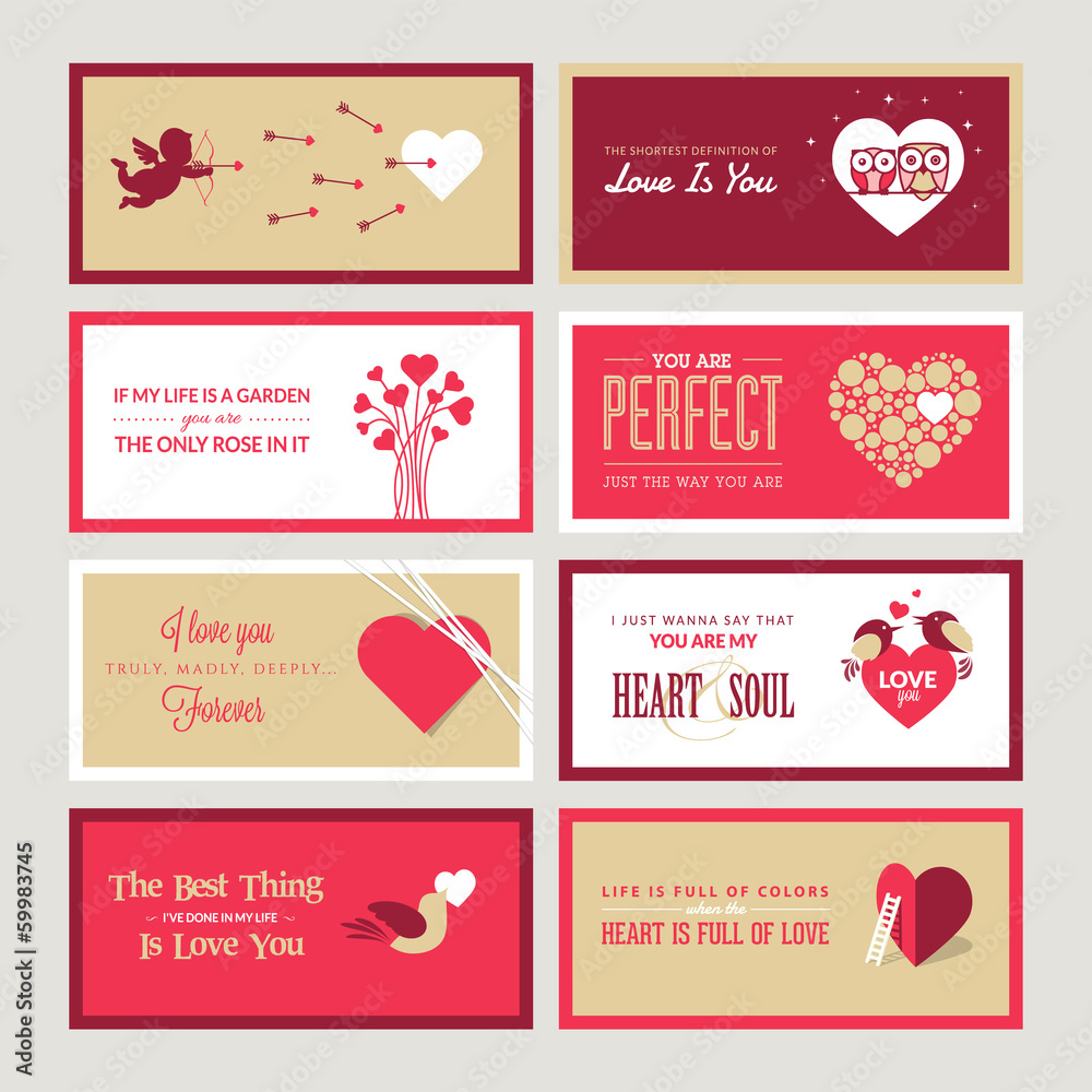 Set of Valentines day greeting card templates Set of Valentines day greeting card templates