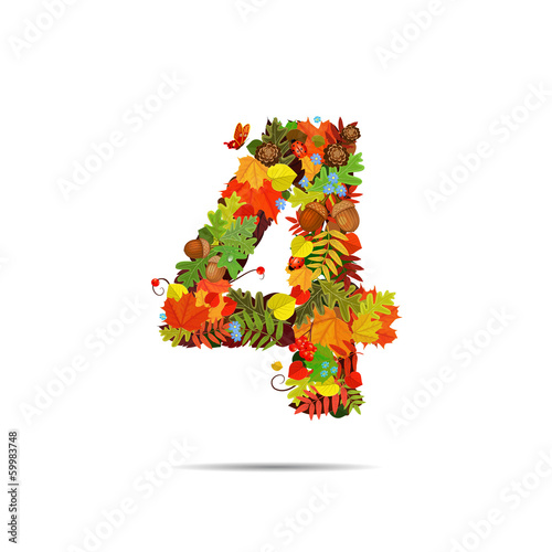 Number from autumn colorful leaves 4