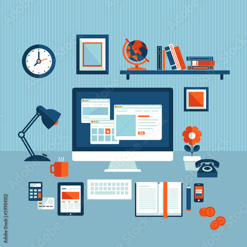 Flat design concept of modern business workspace