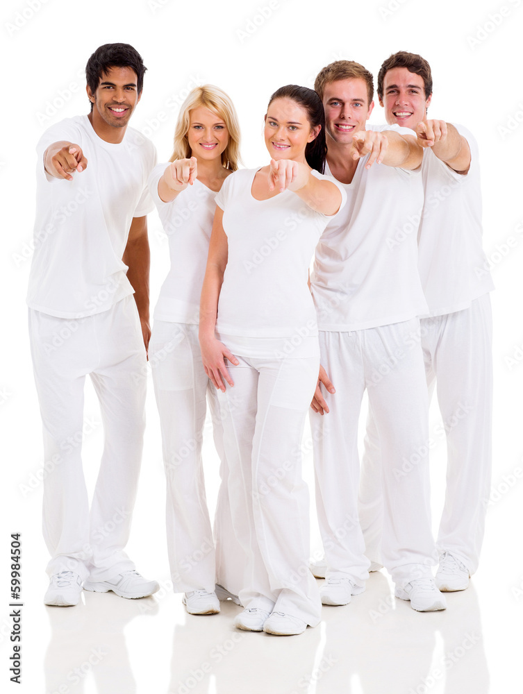group of happy friends pointing group of happy friends pointing