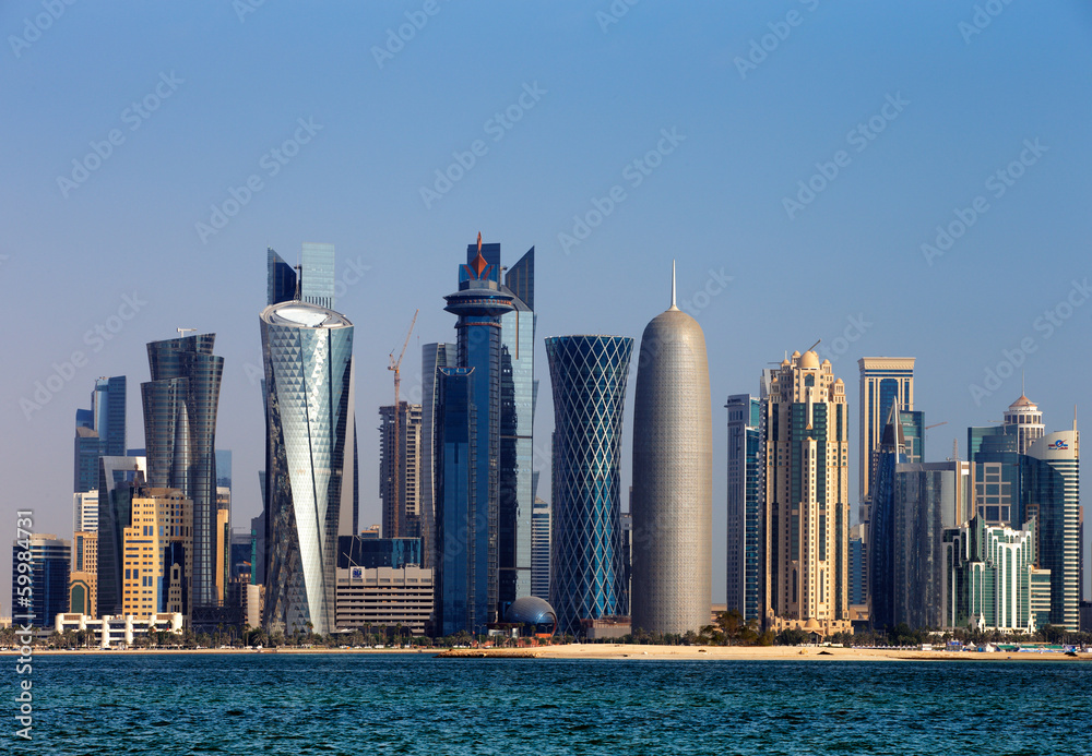 Naklejka premium The West Bay City skyline of Doha, Qatar