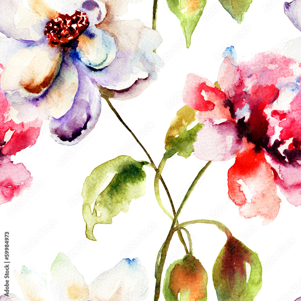 Obraz Bezszwowa tapeta z Dekoracyjnym kwiatem