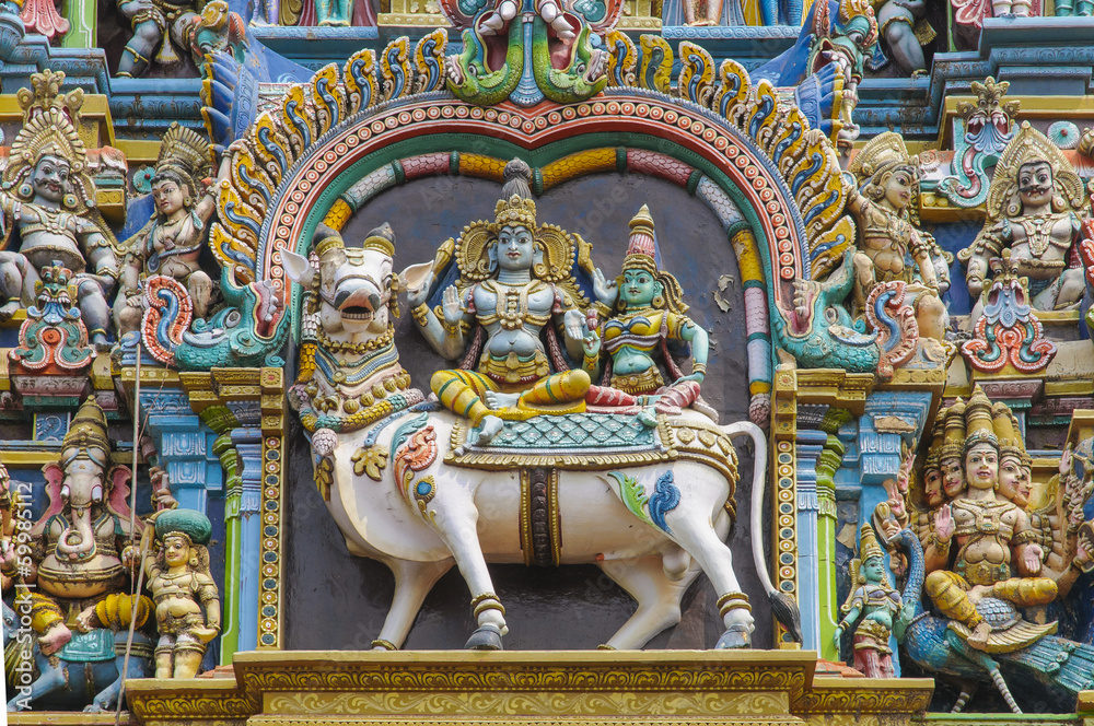 Figuren an Turm Minakshi-Tempel, Madurai/Indien