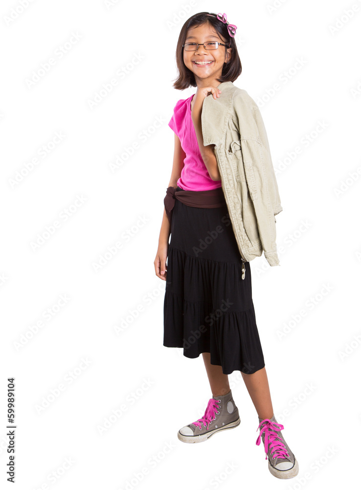 Young girl with a jacket over white background Young girl with a jacket over white background