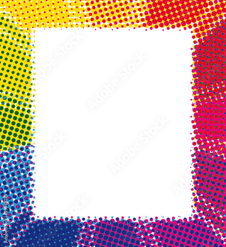 Colorful halftone dots frame background