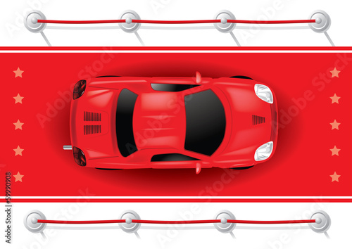 Car Top View on Red Carpet - Vector Illustration