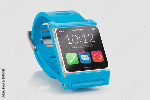 Blue smart watch close up