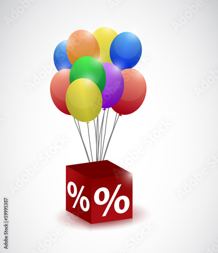 balloons and percentage cube illustration design