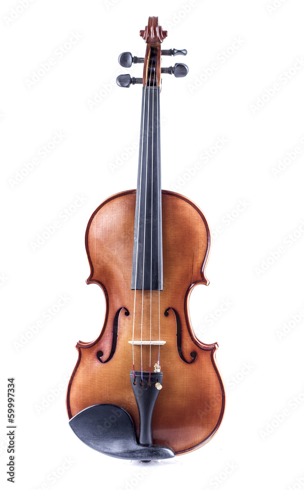 Fototapeta premium Violin front view isolated on white, vintage