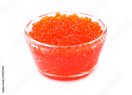 Red caviar in a jar.