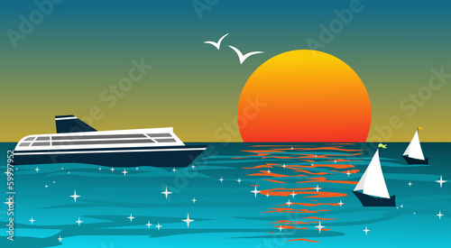 Background with ships at sunset
