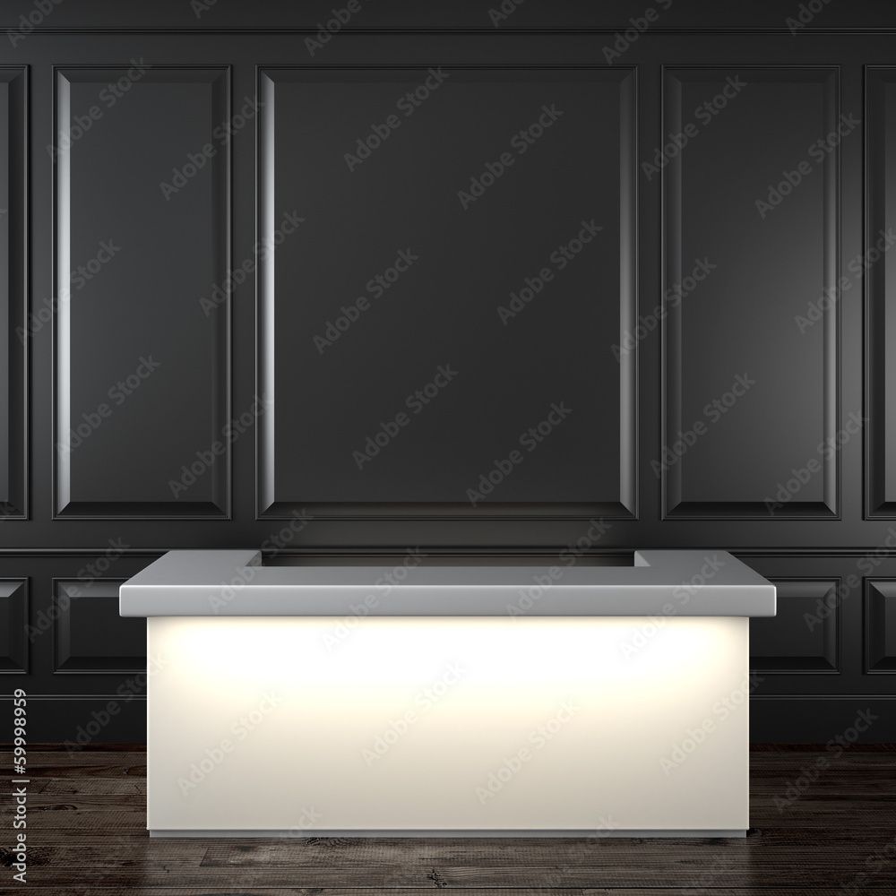Fototapeta premium Glowing reception in black interior
